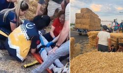 Aydın'da traktörün römorkundan yol kenarındaki adamın üzerine balya düştü
