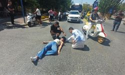 Panik fren yapan motosiklet sürücüsü 3 metre sürüklendi