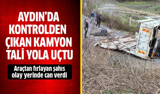 Aydın'da kontrolden çıkan kamyon tali yola uçtu!