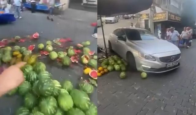 Lüks aracıyla girdiği pazar tezgahını darmadağın etti