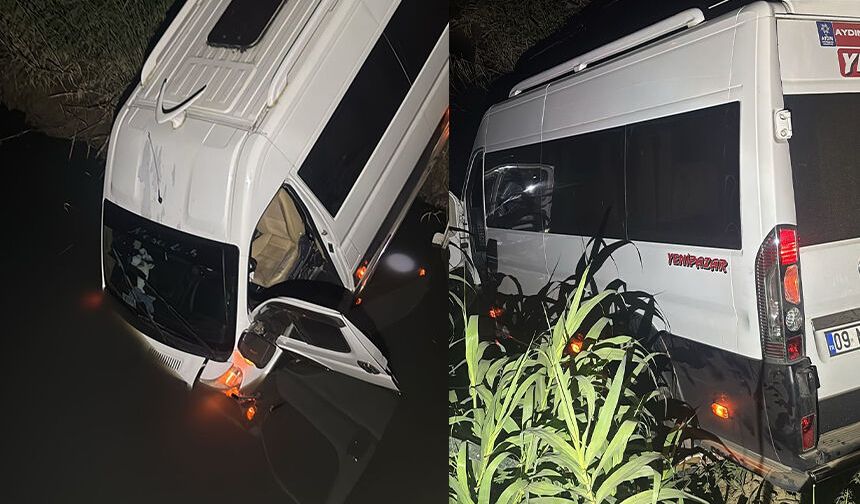 Kontrolden çıkan yolcu minibüsü dereye uçtu