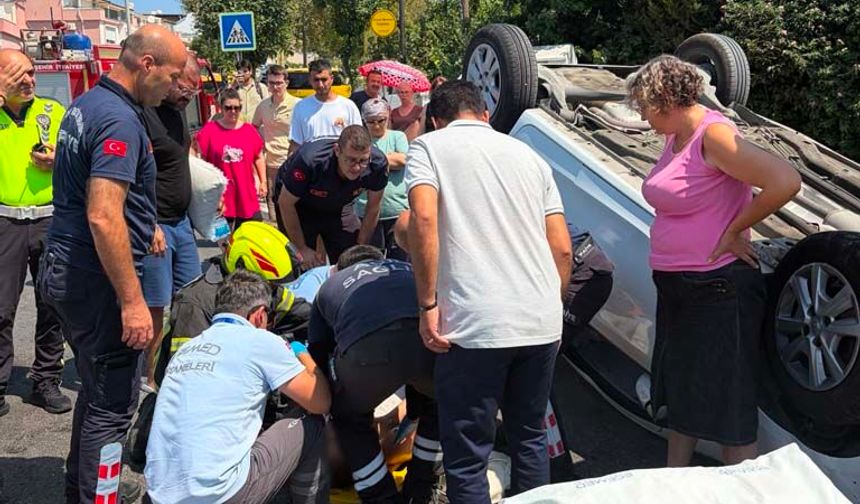 Kazada ters dönen otomobilin sürücüsü yaralandı